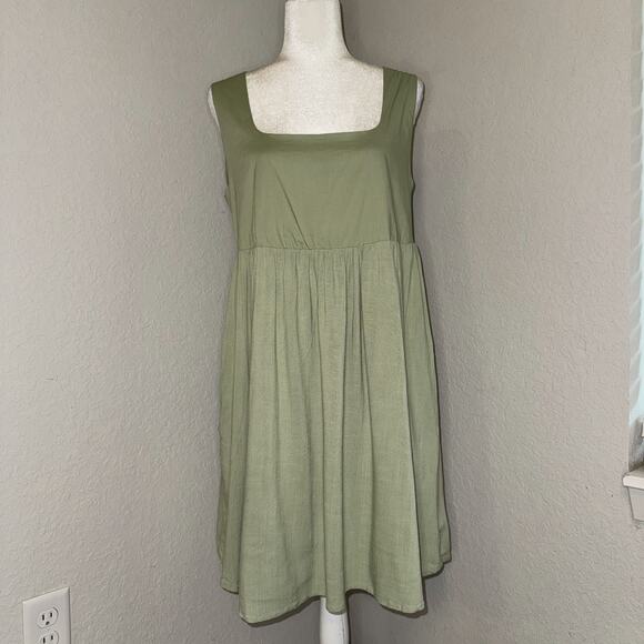 And Now This Spring Dress Womens Large Green Smocked Back Square-Neck Sleeveless - Picture 1 of 11